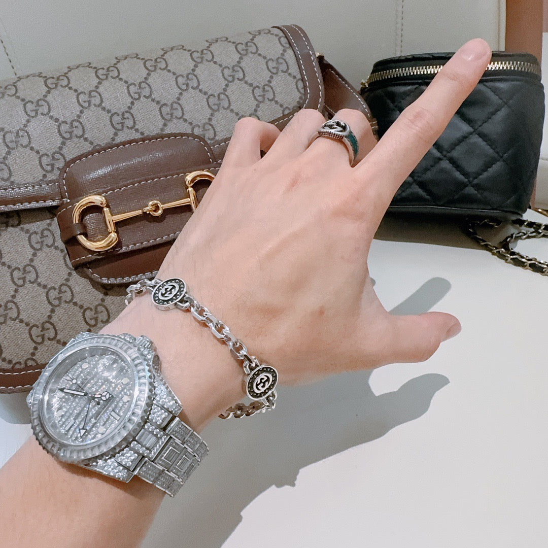 Geometric Emblem Bracelet in Polished Metal-Tone – Design 114 main product view