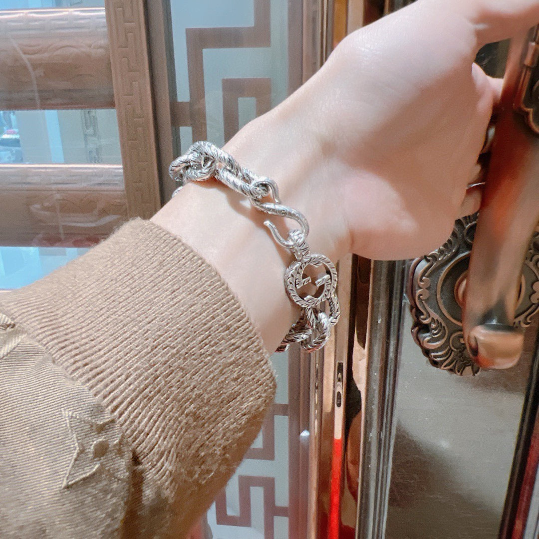 Geometric Emblem Bracelet in Polished Metal-Tone – Design 118 side detail