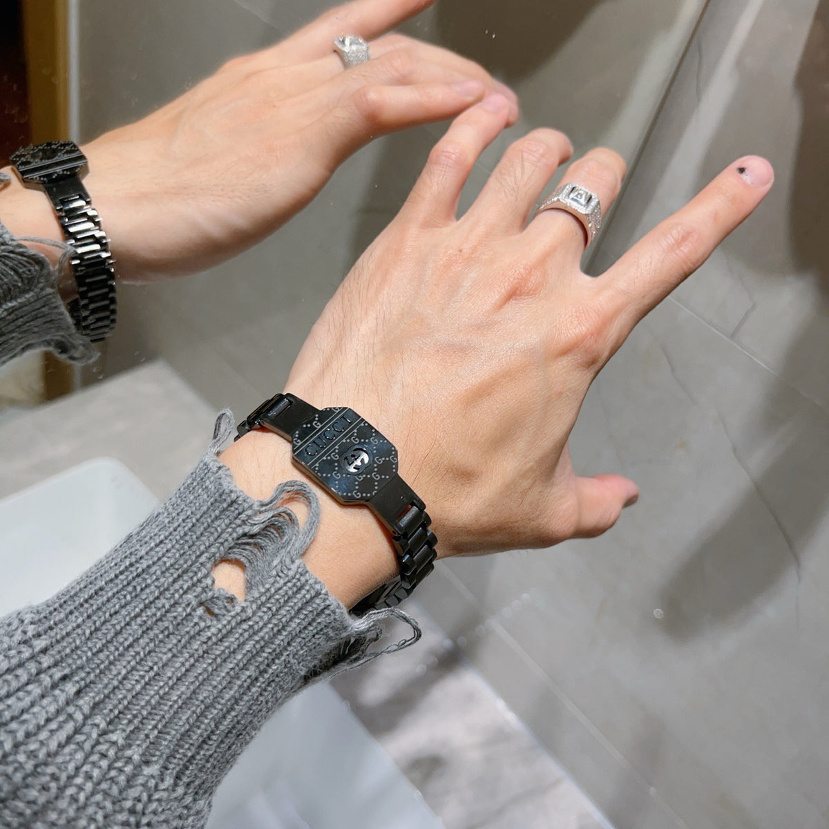 Geometric Emblem Bracelet in Polished Metal-Tone – Design 116 styled product view