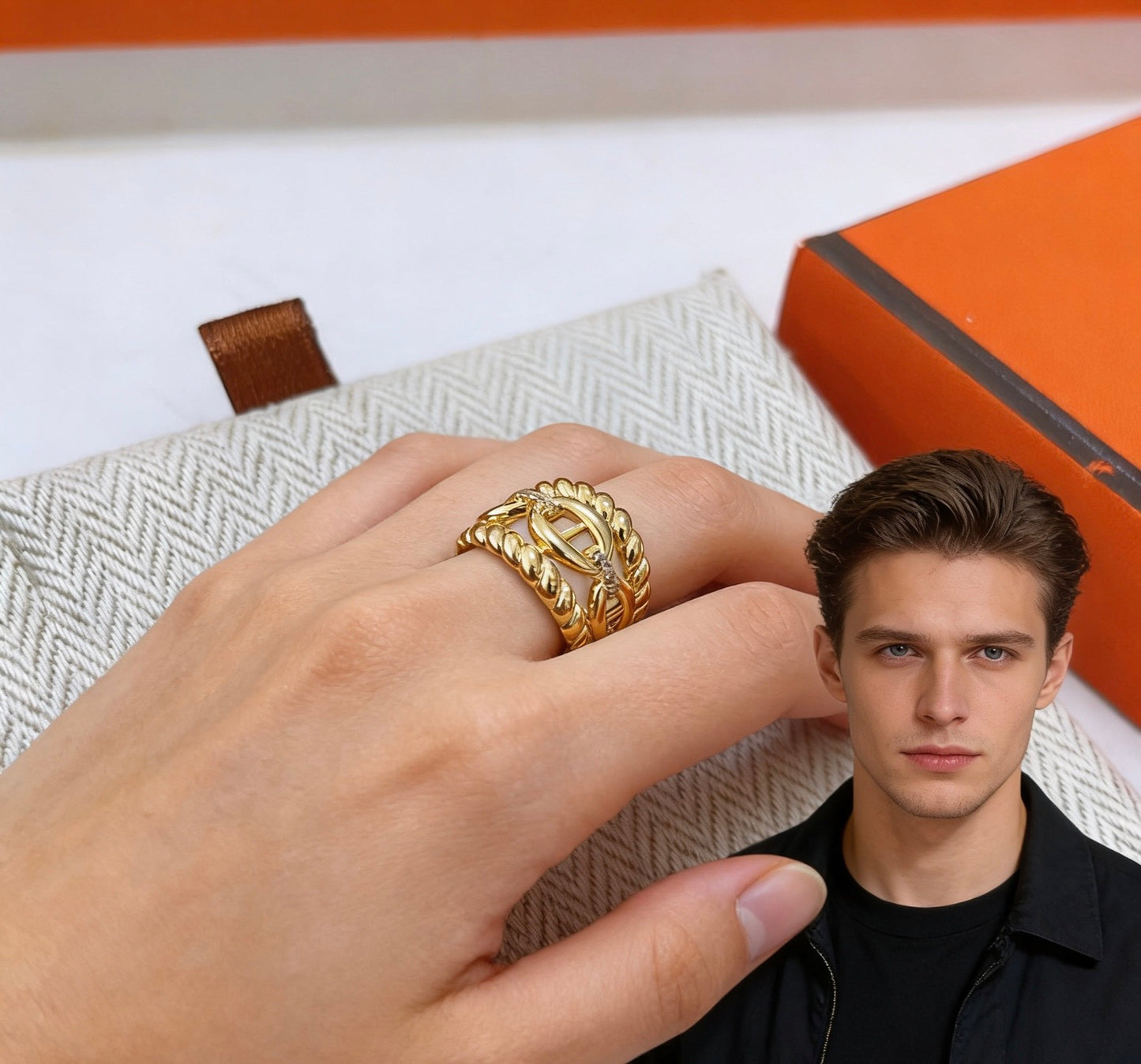 Toggle Statement Ring in Gold-Tone – Toggle Detail – Design 002 styled product view