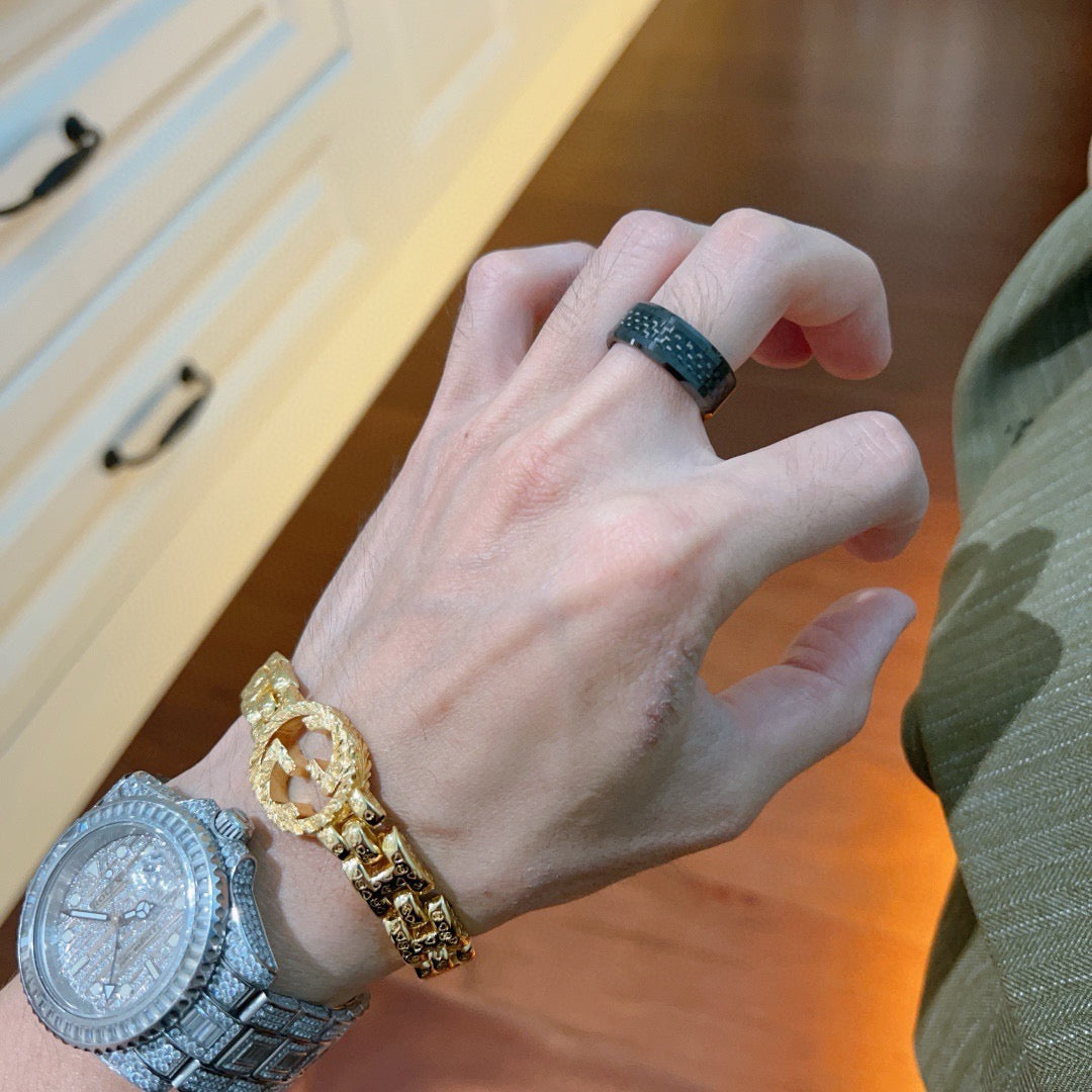 Double-G Emblem Statement Ring in Polished Metal-Tone – Design 011 styled product view