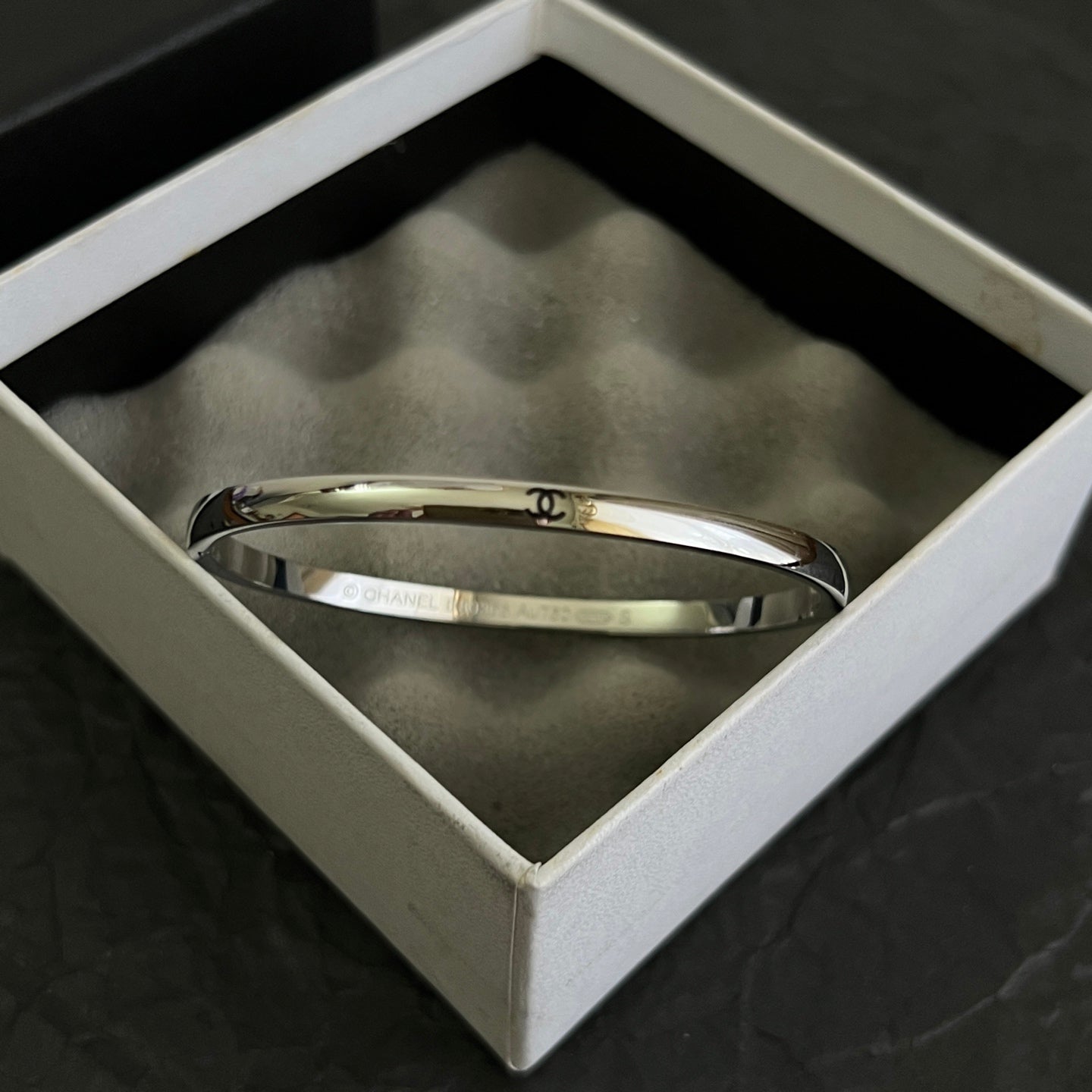 Signature Emblem Bangle in Polished Metal-Tone – Design 035 close-up detail