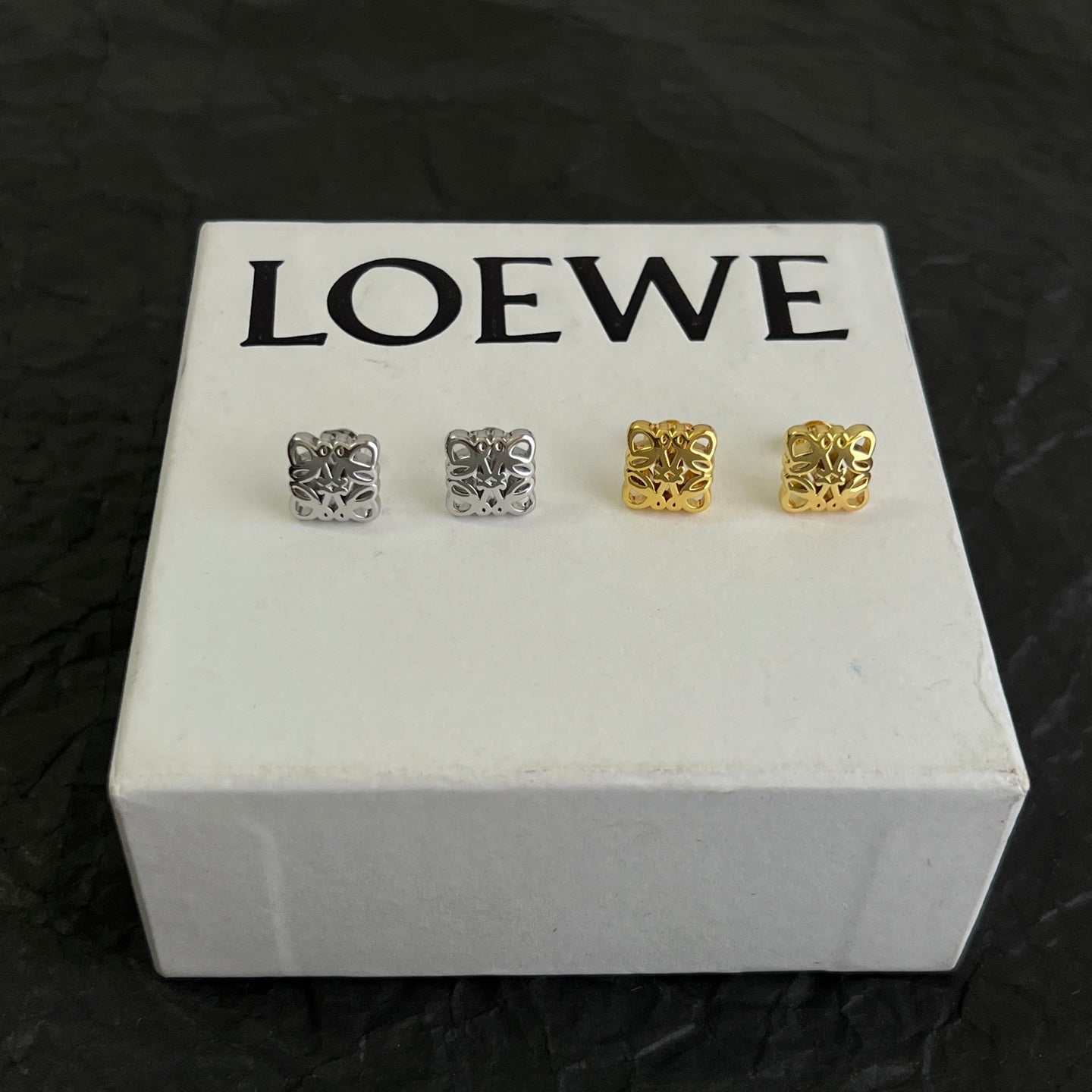 Floral Motif Stud Earrings in Polished Metal-Tone – Design 04 detail view