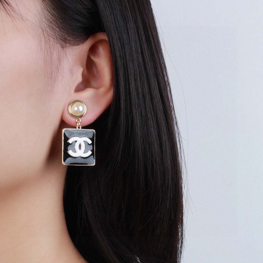 Signature Emblem Statement Earrings in Polished Metal-Tone – Design 001 front product view