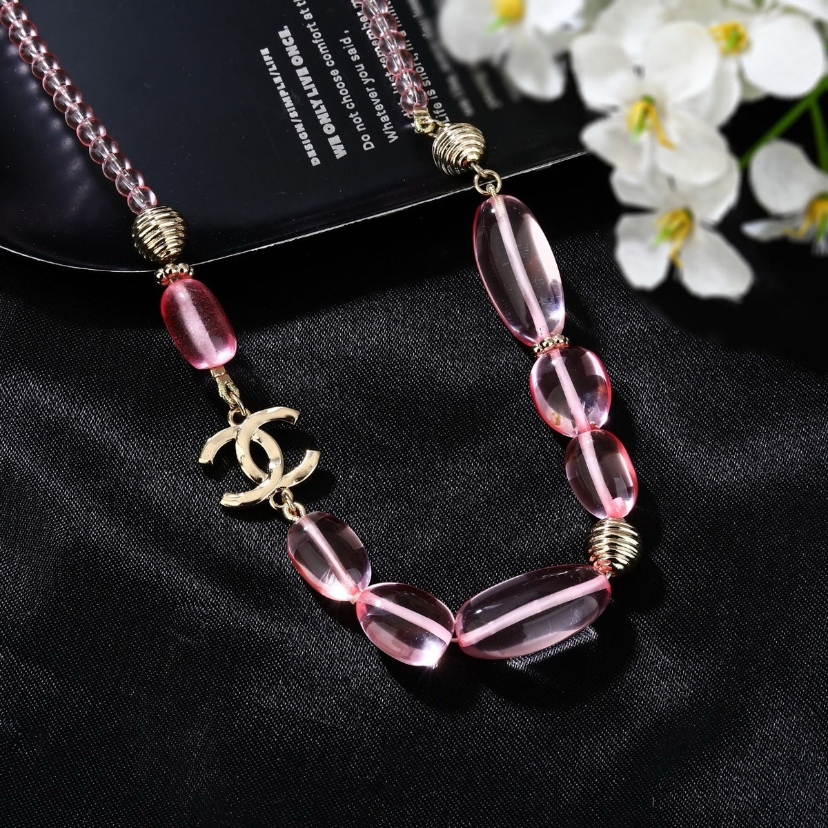 Double-C Emblem Pendant Necklace in Gold-Tone – Design 025 side detail
