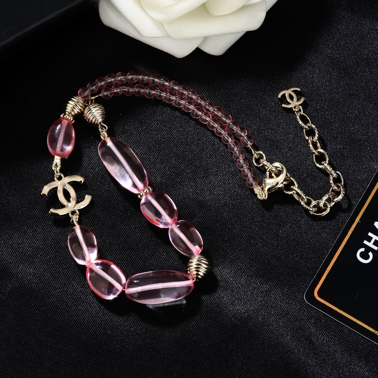 Double-C Emblem Pendant Necklace in Gold-Tone – Design 025 front product view