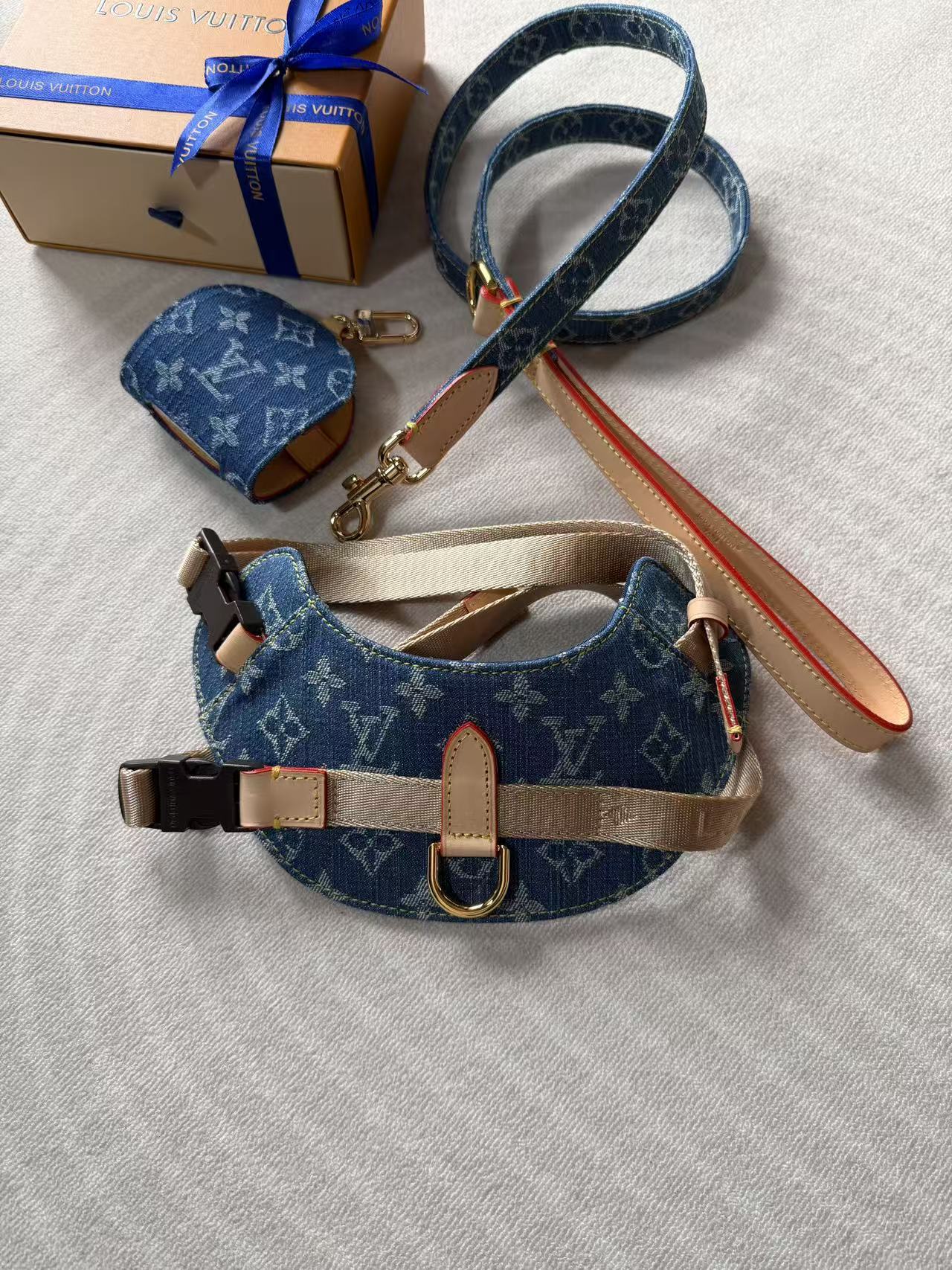 Adjustable Denim-Look Pet Harness Collection – Design 03 styled pet accessory view