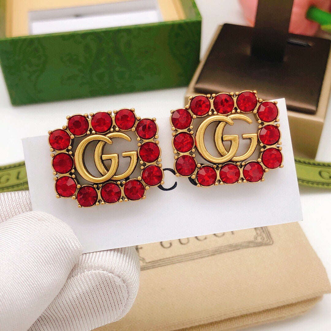 Square Stud Earrings in Polished Metal-Tone – Design 003 detail view