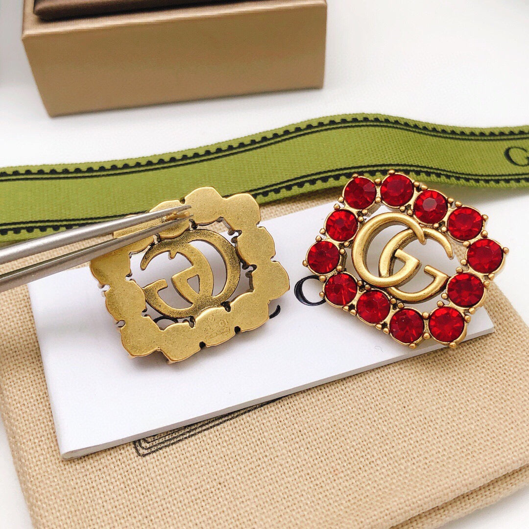 Square Stud Earrings in Polished Metal-Tone – Design 003 close-up detail