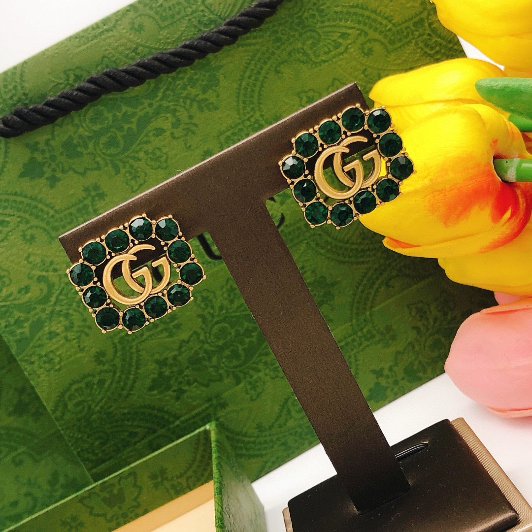 Square Stud Earrings in Polished Metal-Tone – Design 002 detail view