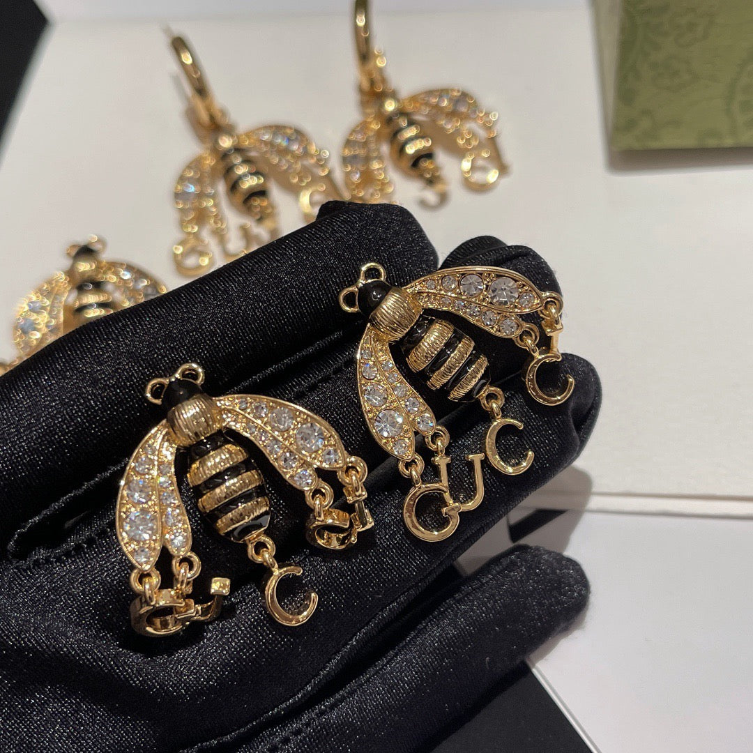 Bee Stud Earrings in Polished Metal-Tone – Bee Detail – Design 006 main product view