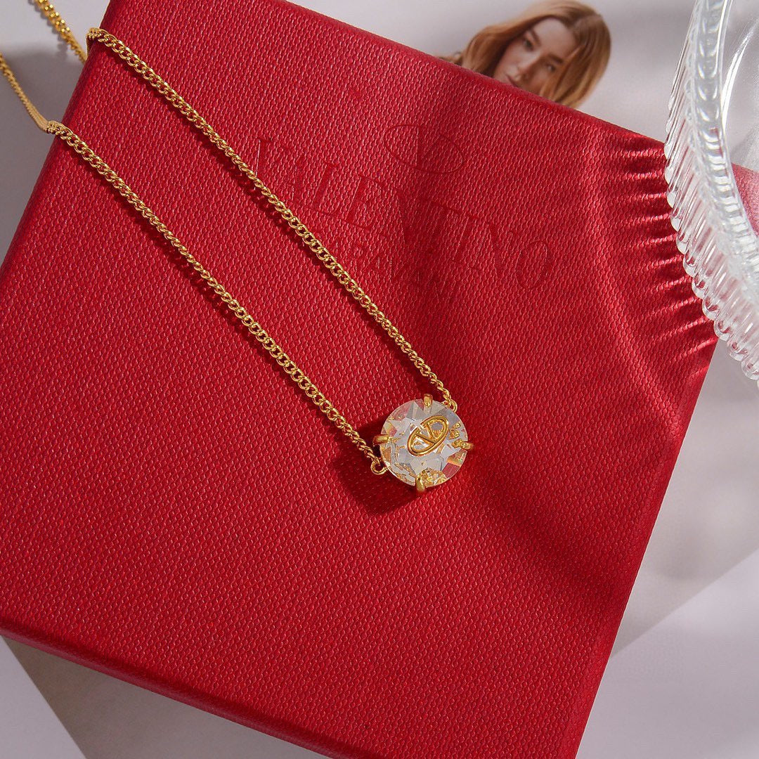 Signature Emblem Pendant Necklace in Polished Metal-Tone – Design 10 front view