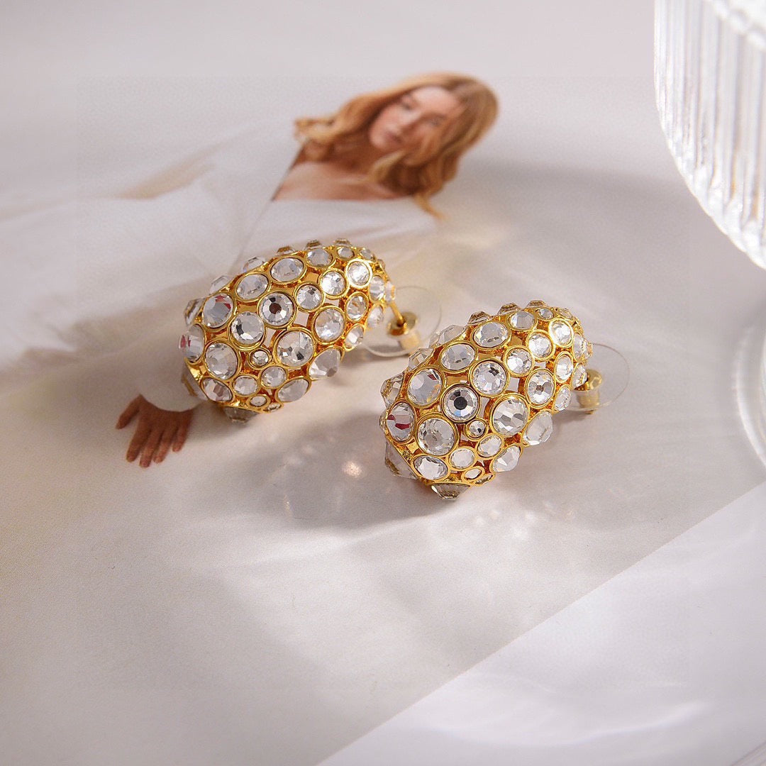 Signature Emblem Stud Earrings in Gold-Tone – Design 22 side detail