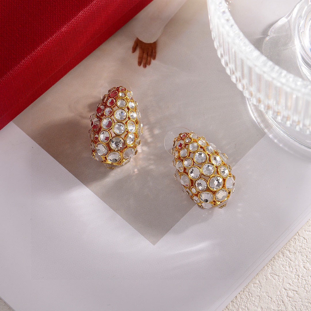 Signature Emblem Stud Earrings in Gold-Tone – Design 22 front view