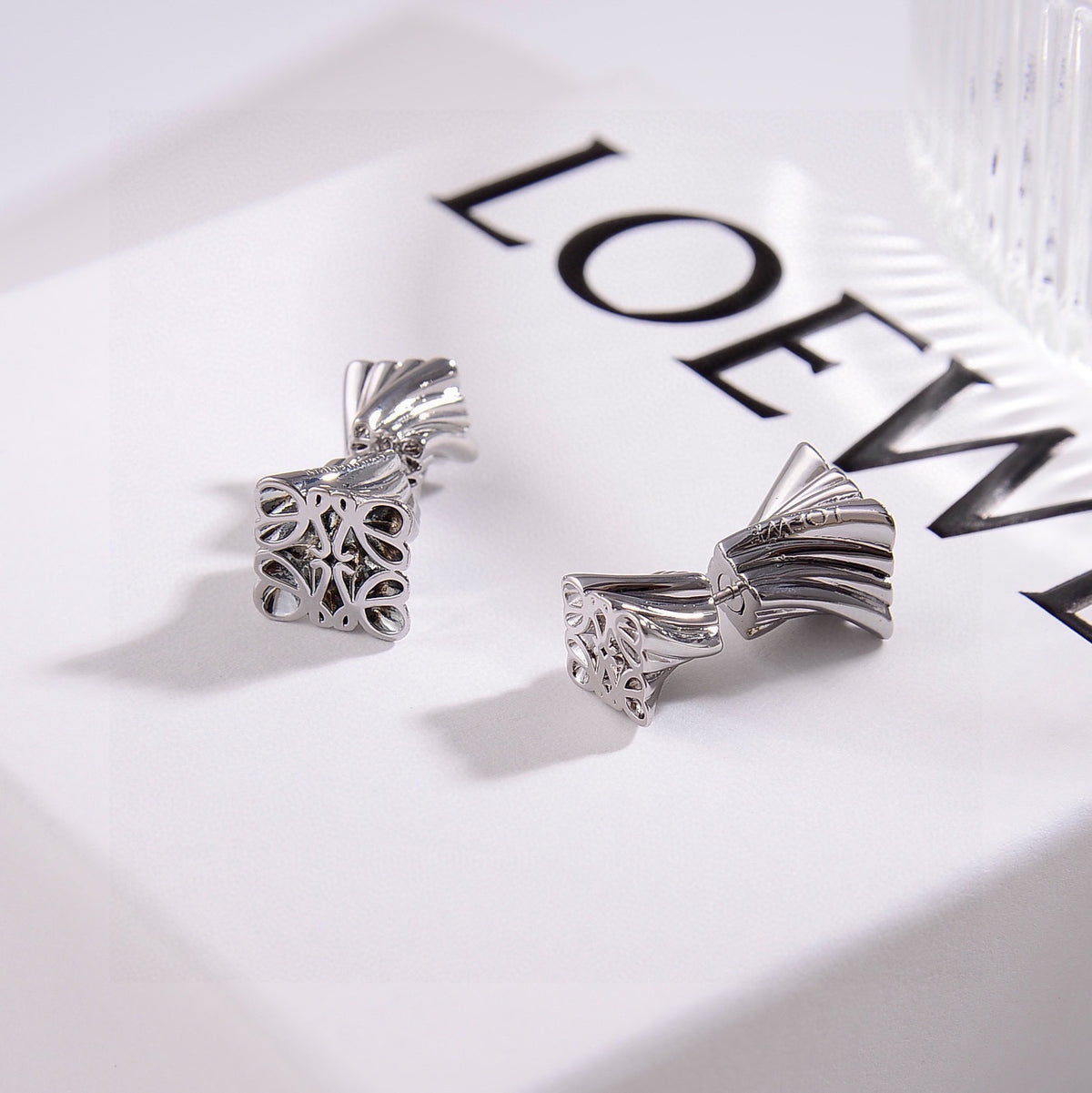 Graphic Emblem Stud Earrings in Gold-Tone – Design 04 detail view