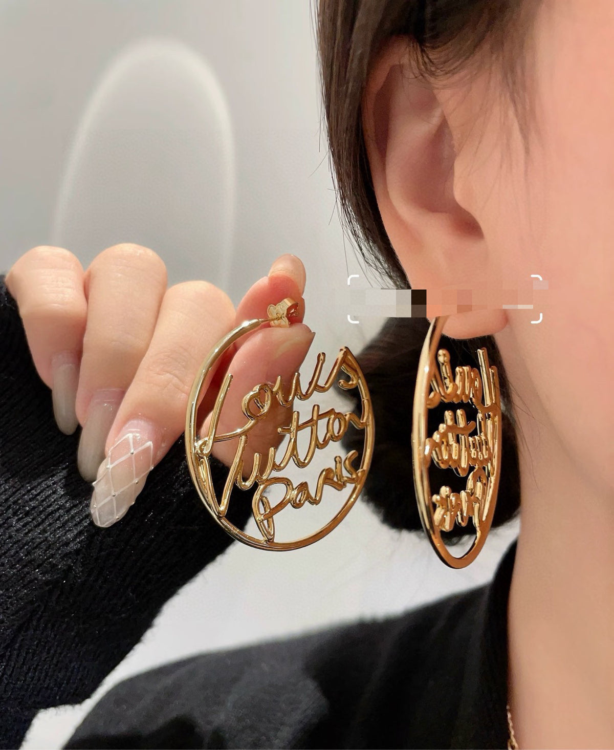 Letter Emblem Stud Earrings in Polished Metal-Tone – Design 048 main product view