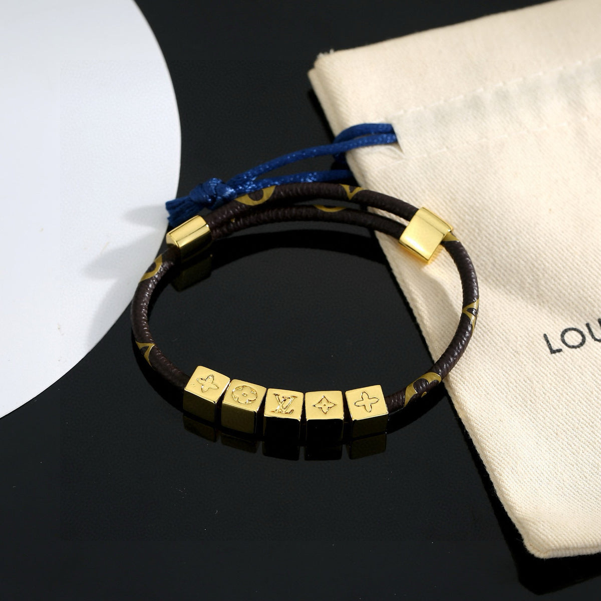Geometric Emblem Leather-Detail Bracelet – Leather Detail – Design 025 styled product view