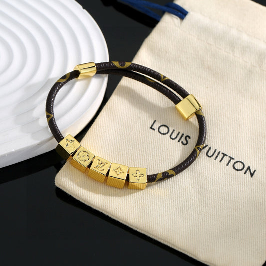 Geometric Emblem Leather-Detail Bracelet – Leather Detail – Design 025 main product view