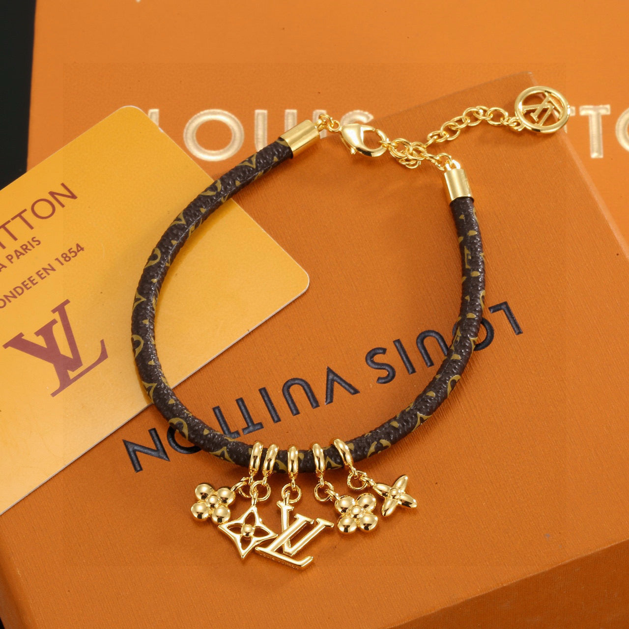 Geometric Emblem Leather-Detail Bracelet – Leather Detail – Design 024 main product view