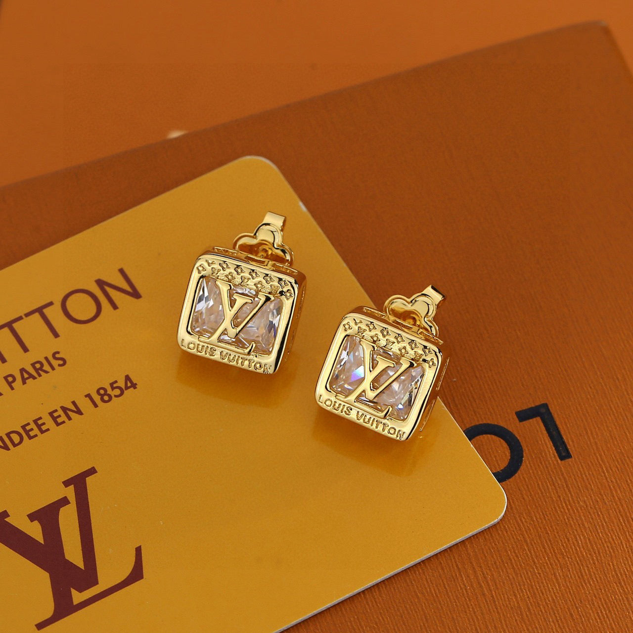 Geometric Emblem Stud Earrings in Polished Metal-Tone – Design 045 styled product view