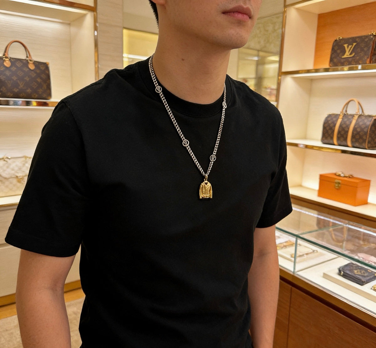 Martin Graham pendant necklace in polished metal-tone – detail view