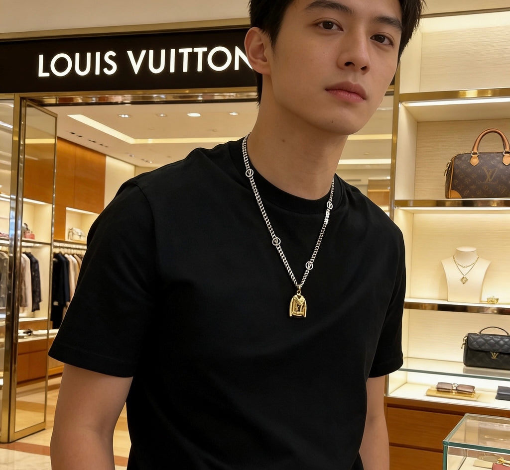 Martin Graham pendant necklace in polished metal-tone – styled product view