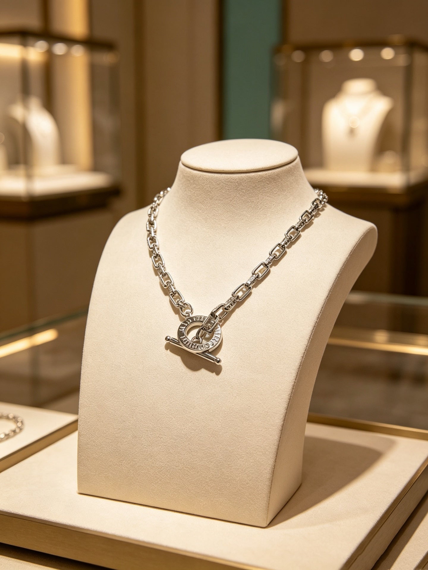 Signature Motif Pendant Necklace in Silver-Tone – Vintage Detail – Design 55 front product view