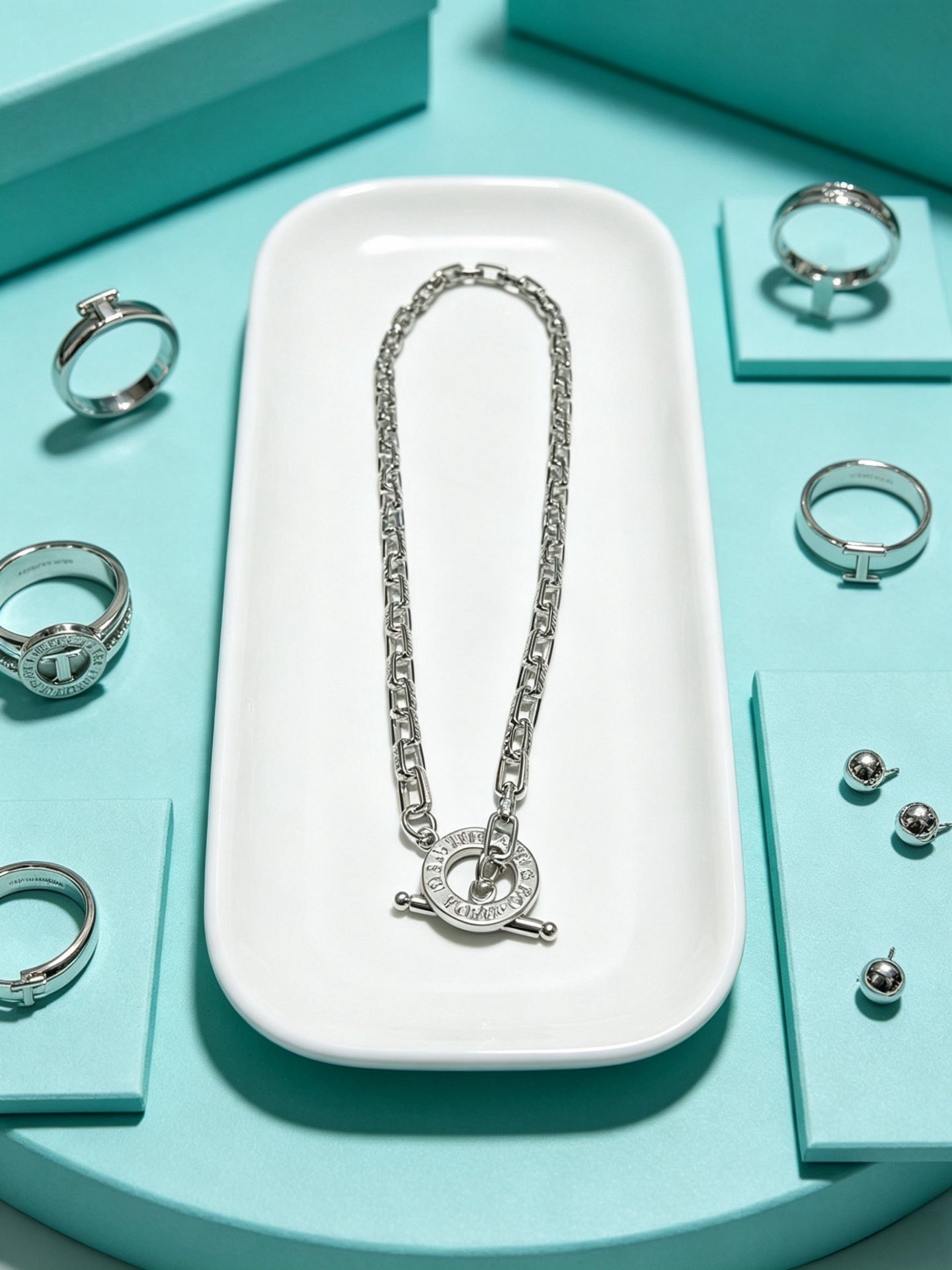 Signature Motif Pendant Necklace in Silver-Tone – Vintage Detail – Design 55 styled product view