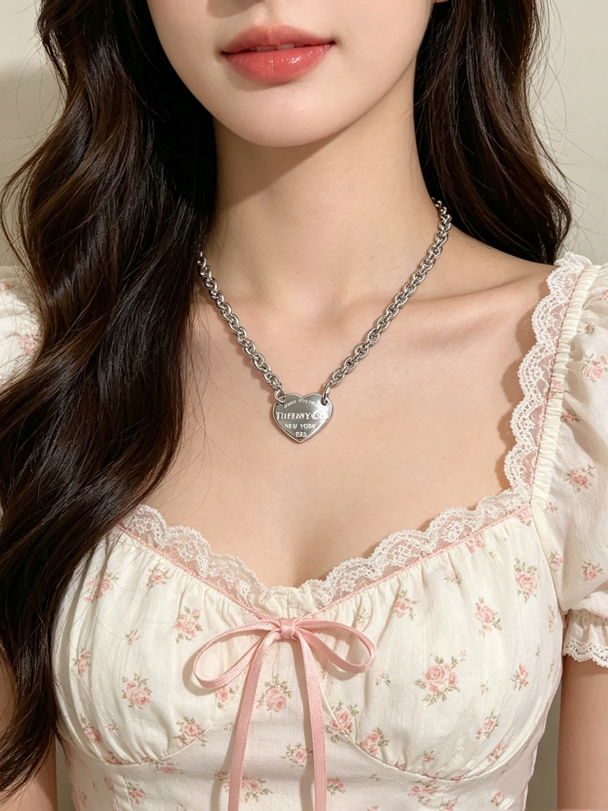 Signature Motif Pendant Necklace in Silver-Tone – Vintage Detail – Design 53 front product view