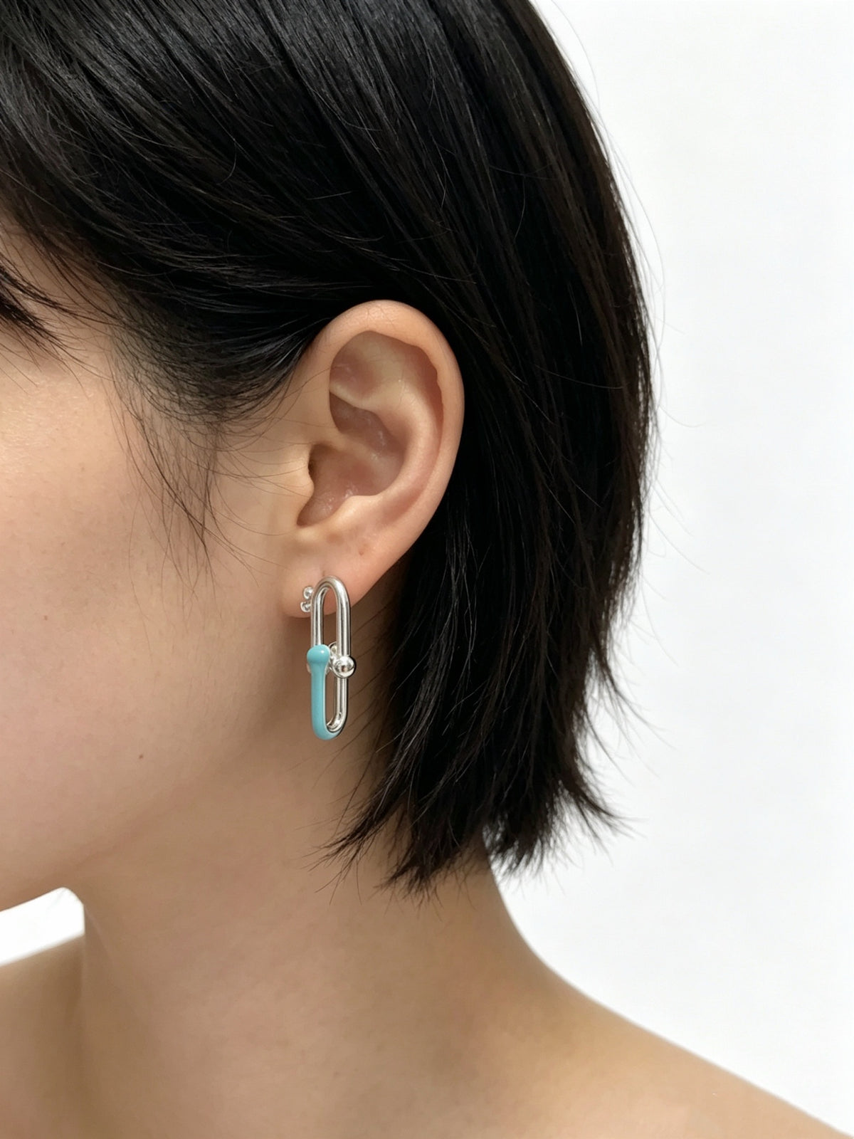 Signature Motif Stud Earrings in Polished Metal-Tone – Design 04 side detail