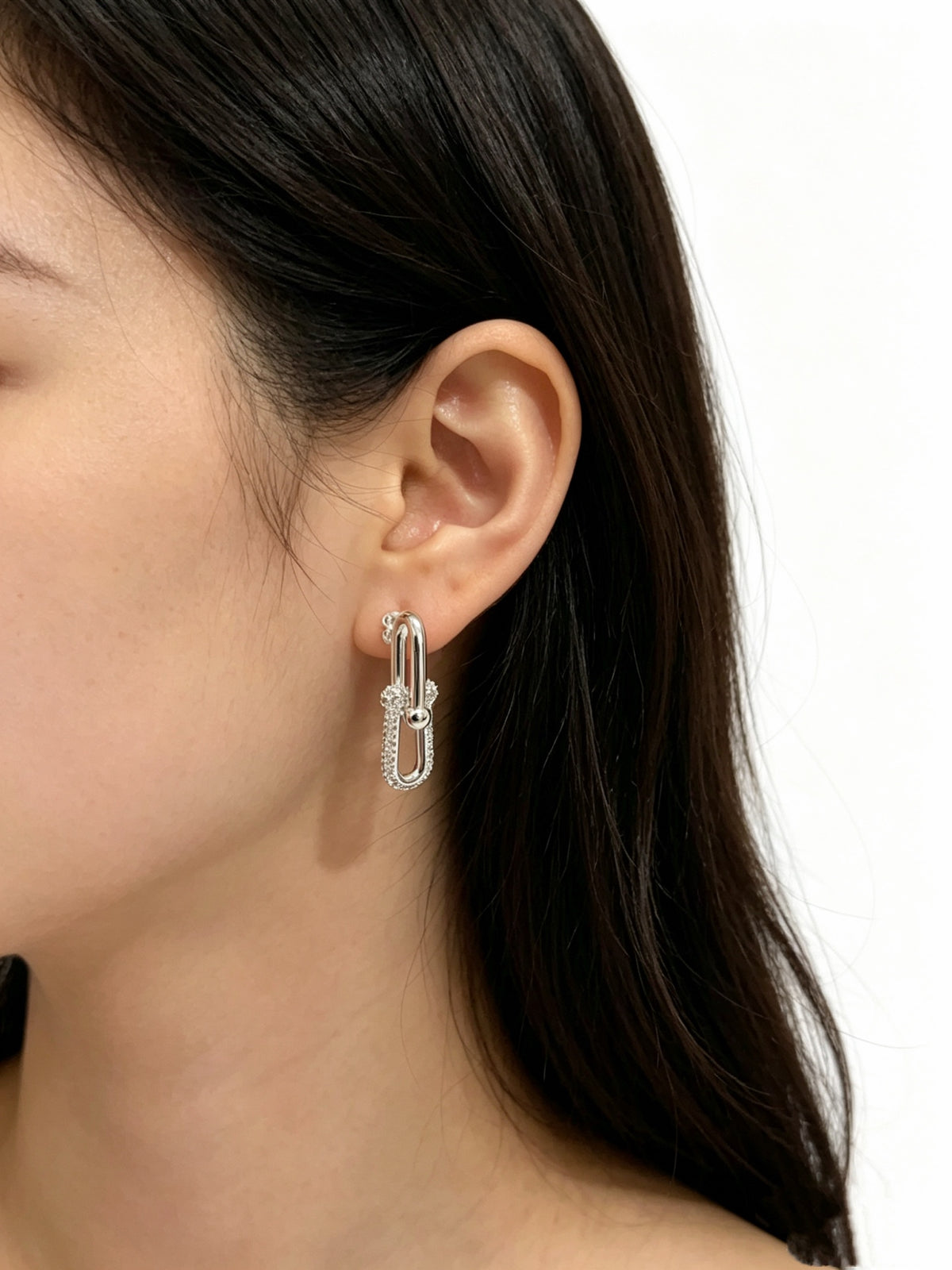 Signature Motif Stud Earrings in Polished Metal-Tone – Design 03 front product view