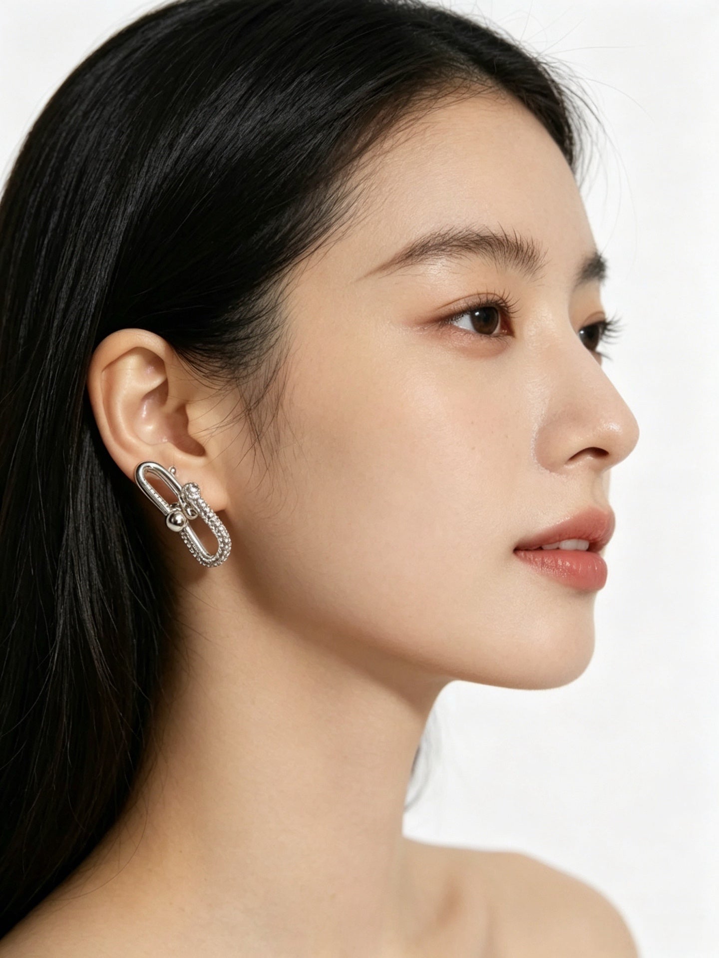 Signature Motif Stud Earrings in Polished Metal-Tone – Design 03 main product view