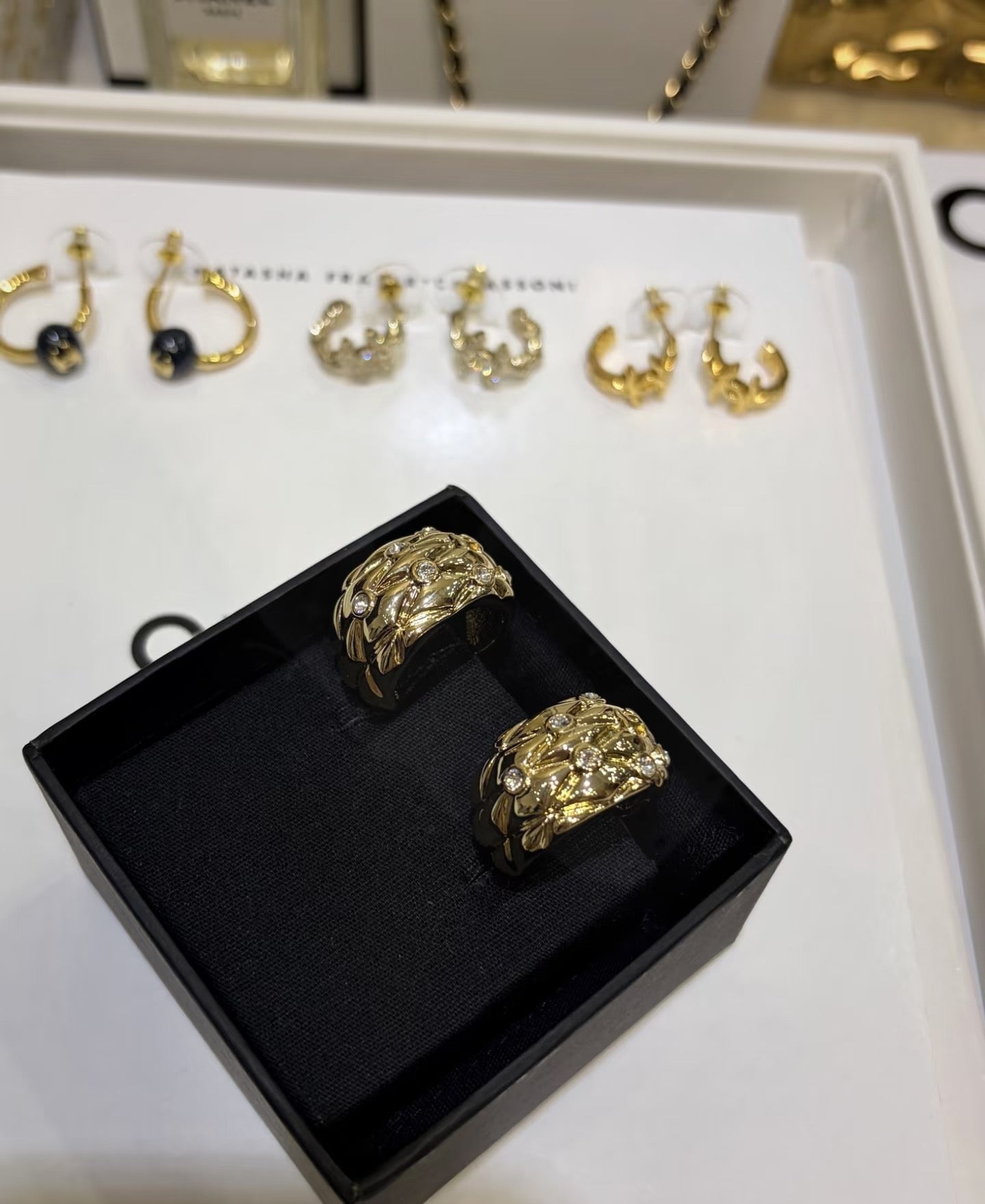Signature Emblem Stud Earrings in Gold-Tone – Design 072 side detail