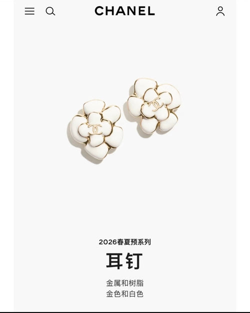 Camellia Stud Earrings in Polished Metal-Tone – Camellia Detail – Design 054 main product view