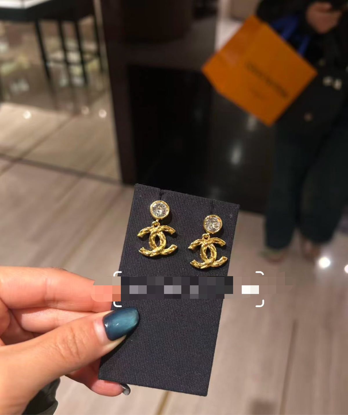 Double-C Emblem Stud Earrings in Gold-Tone – Design 041 detail view