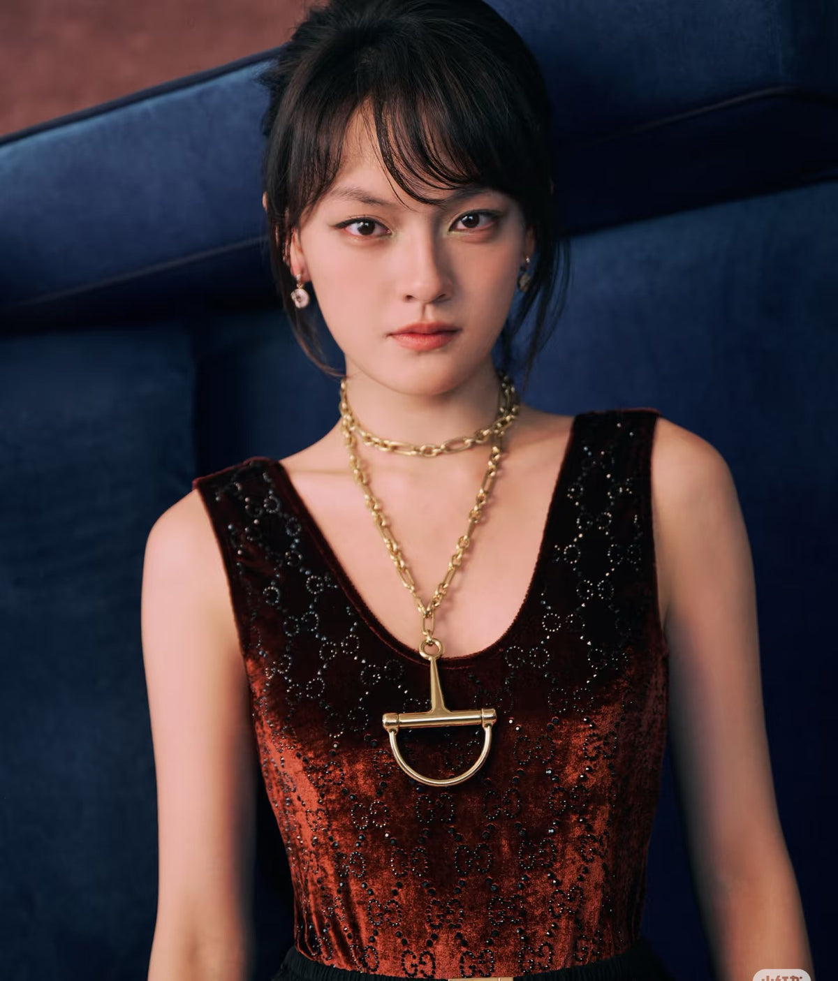 Double-G Emblem Pendant Necklace in Gold-Tone – Design 019 front product view
