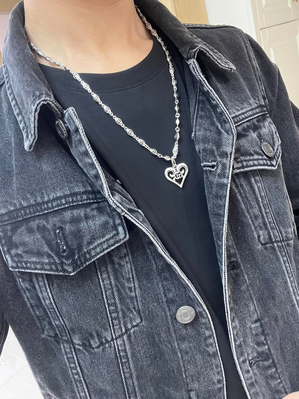 Double-G Emblem Pendant Necklace in Polished Metal-Tone – Design 232 styled product view