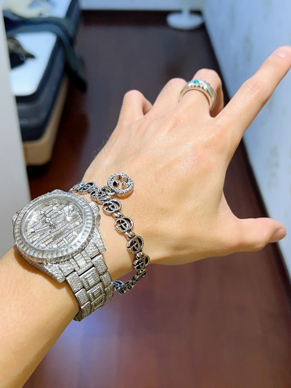 Geometric Emblem Bracelet in Polished Metal-Tone – Design 115 main product view