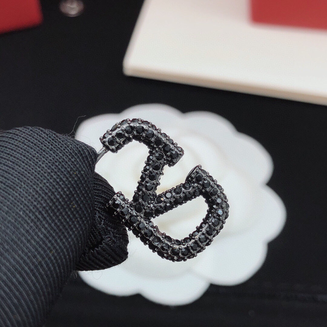 V Emblem Crystal-Accent Stud Earrings – Design 16 close-up view