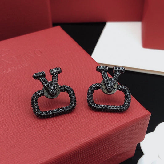 Signature Emblem Crystal-Accent Stud Earrings – Black – Design 04 main product view