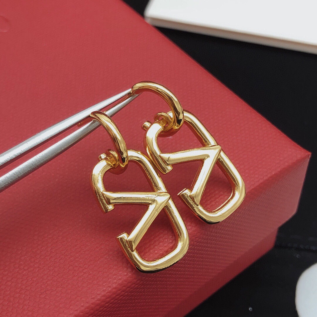 Signature Emblem Drop Earrings in Gold-Tone – Design 07 styled detail