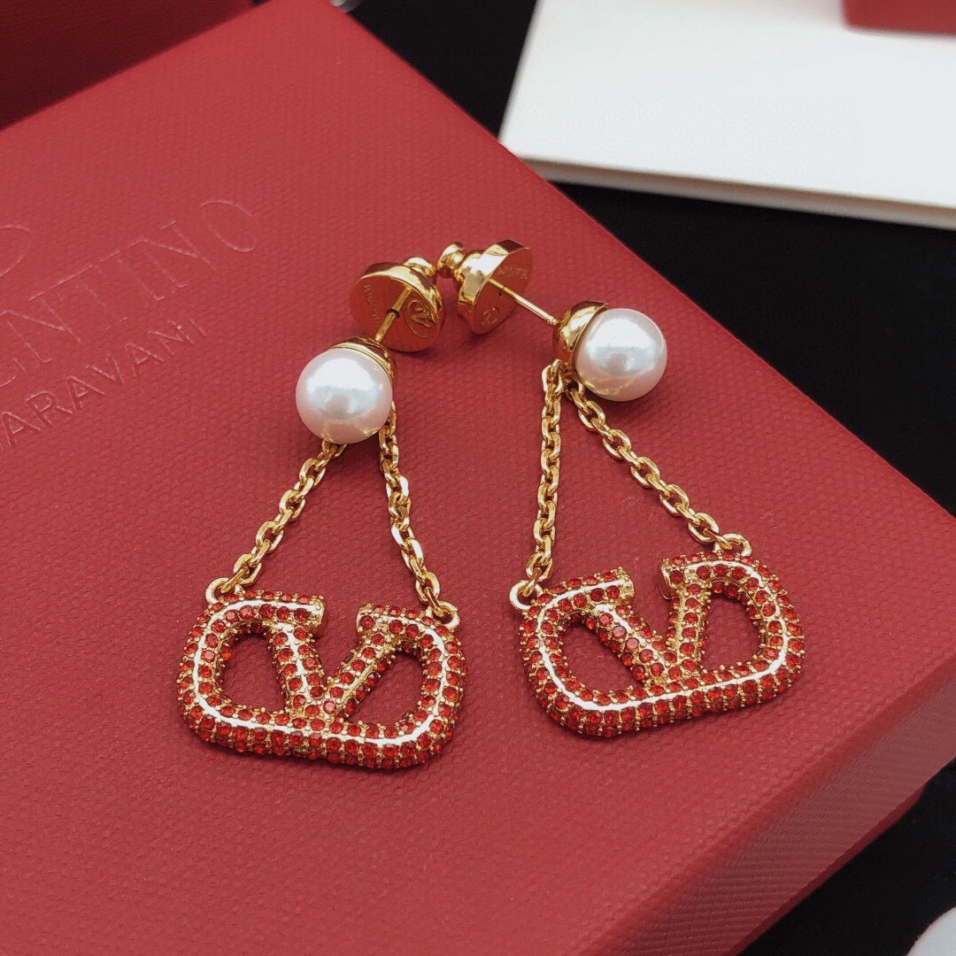 Signature Emblem Crystal-Accent Stud Earrings – Red – Design 02 side detail