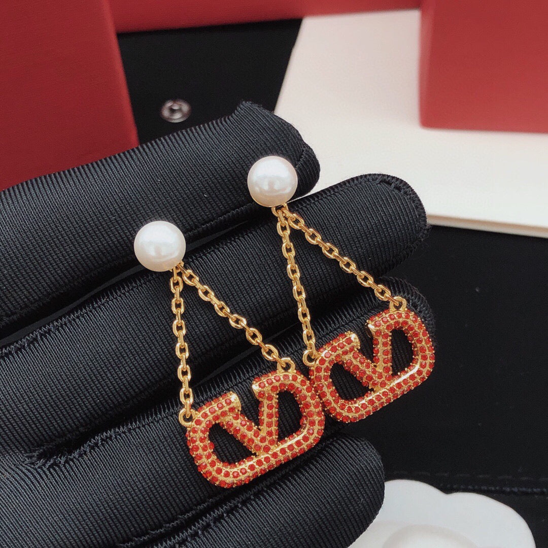 Signature Emblem Crystal-Accent Stud Earrings – Red – Design 02 main product view