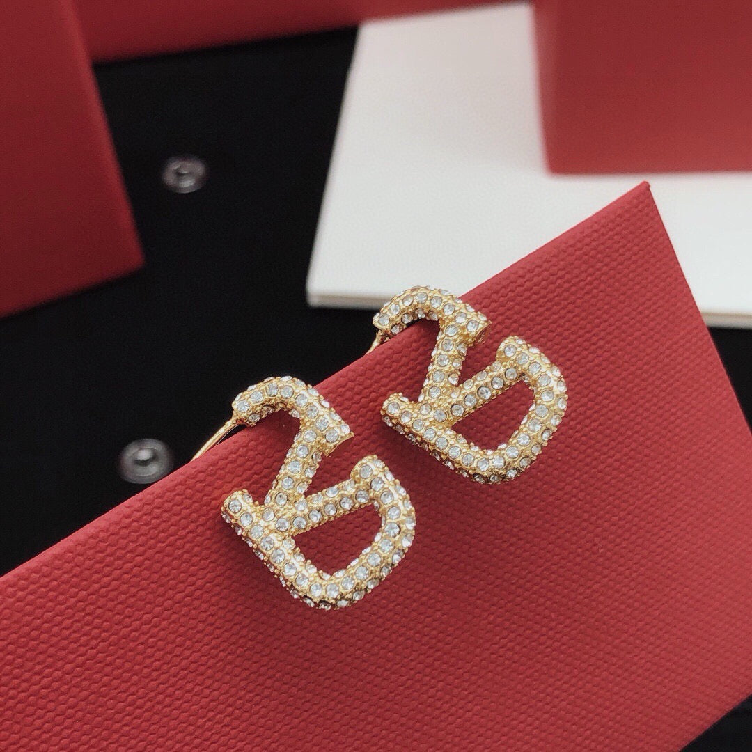 V Emblem Crystal-Accent Stud Earrings – Small close-up view