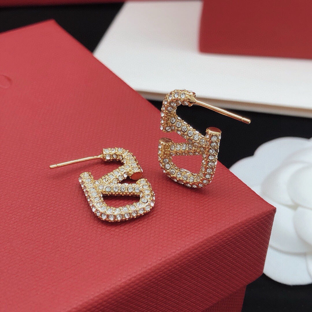 V Emblem Crystal-Accent Stud Earrings – Small front view
