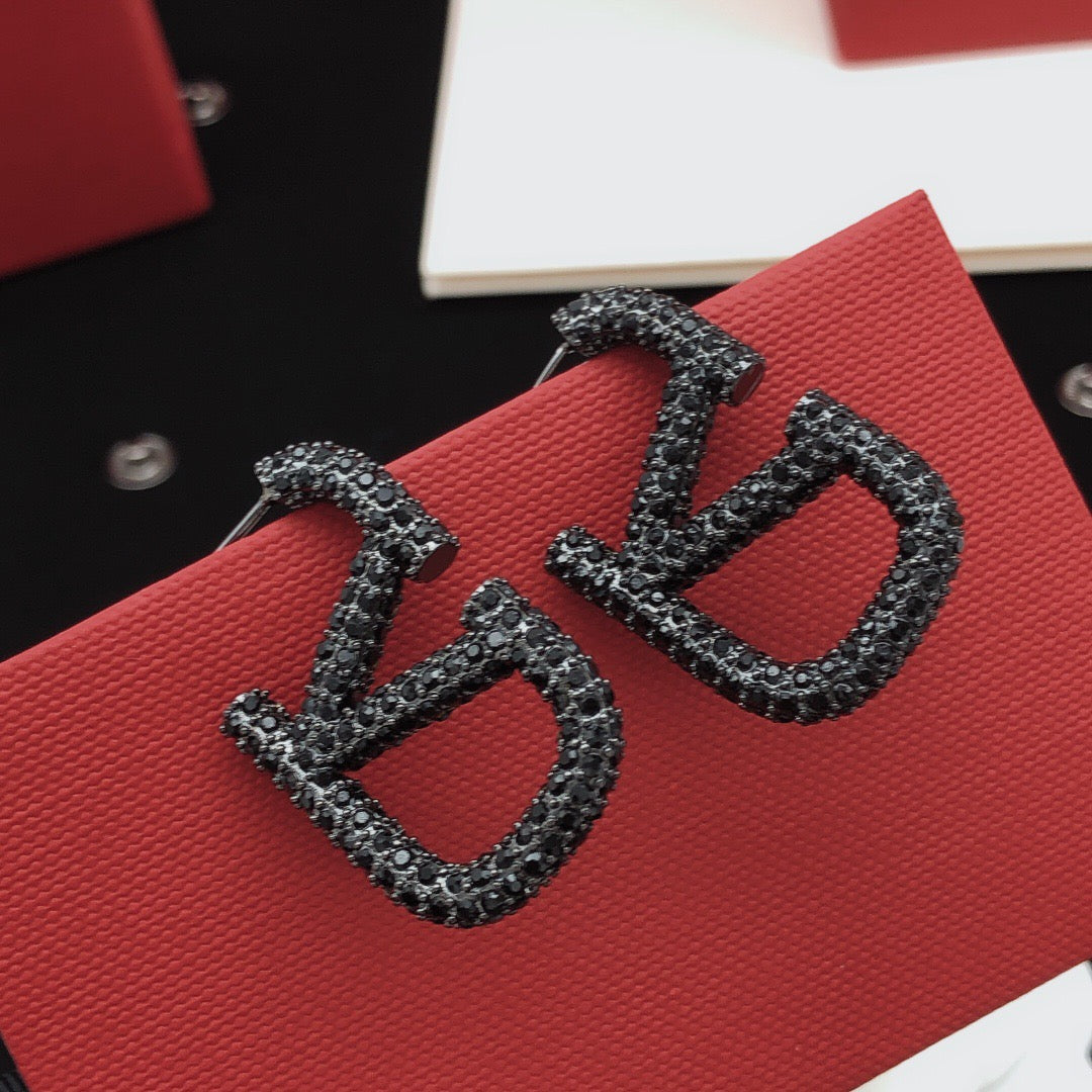 Signature Emblem Crystal-Accent Stud Earrings – Black main product view