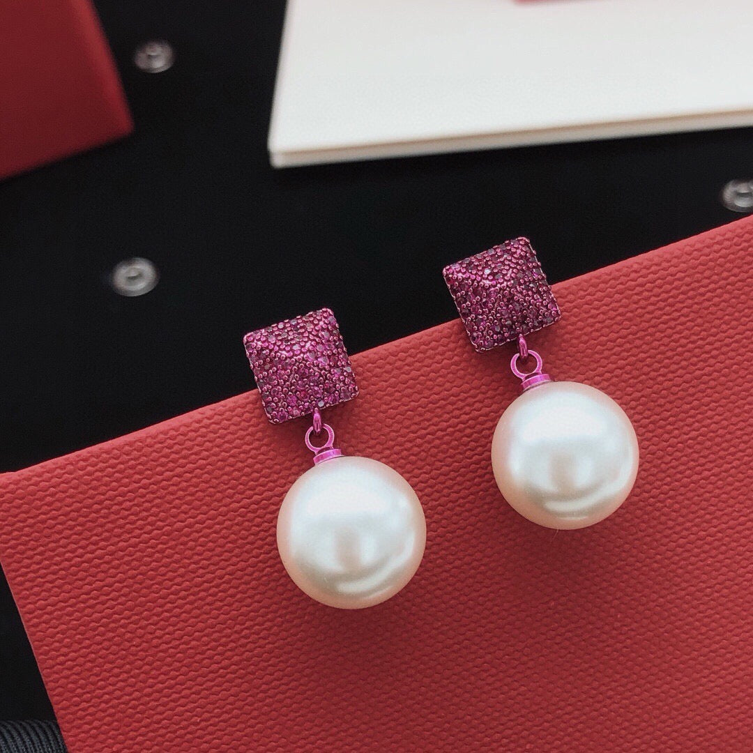 Triangle Pearl-Detail Stud Earrings front view