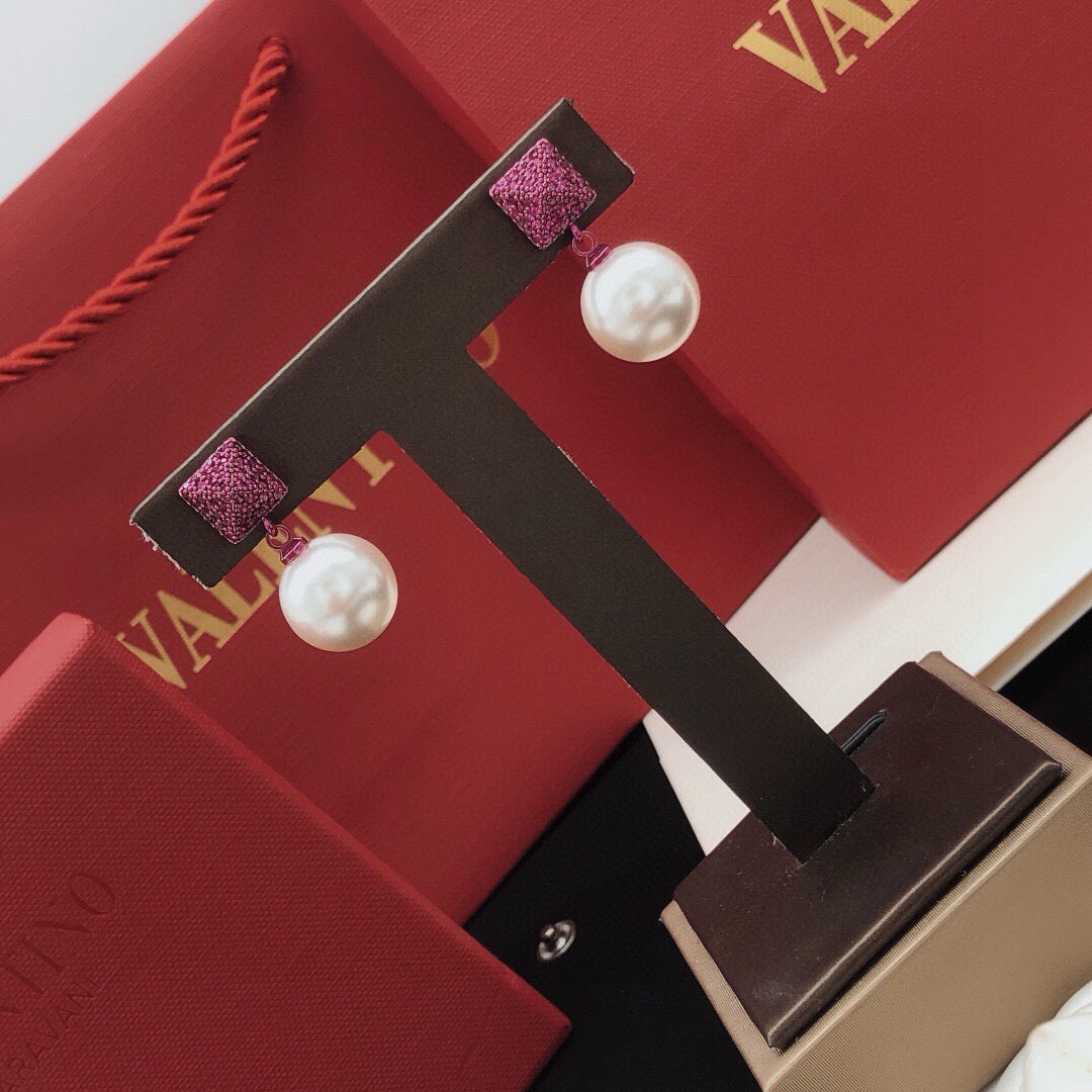 Triangle Pearl-Detail Stud Earrings detail view