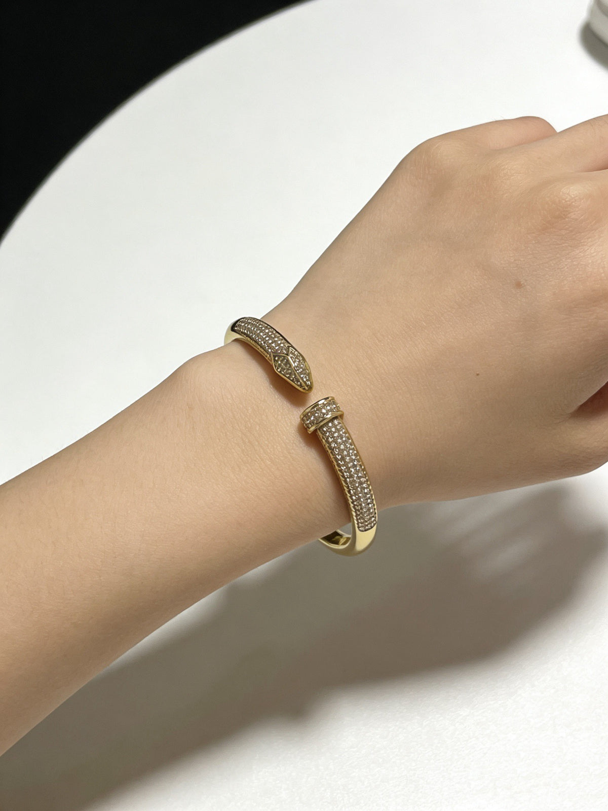 Sculptural Statement Bracelet in Gold-Tone – Design 214 side detail