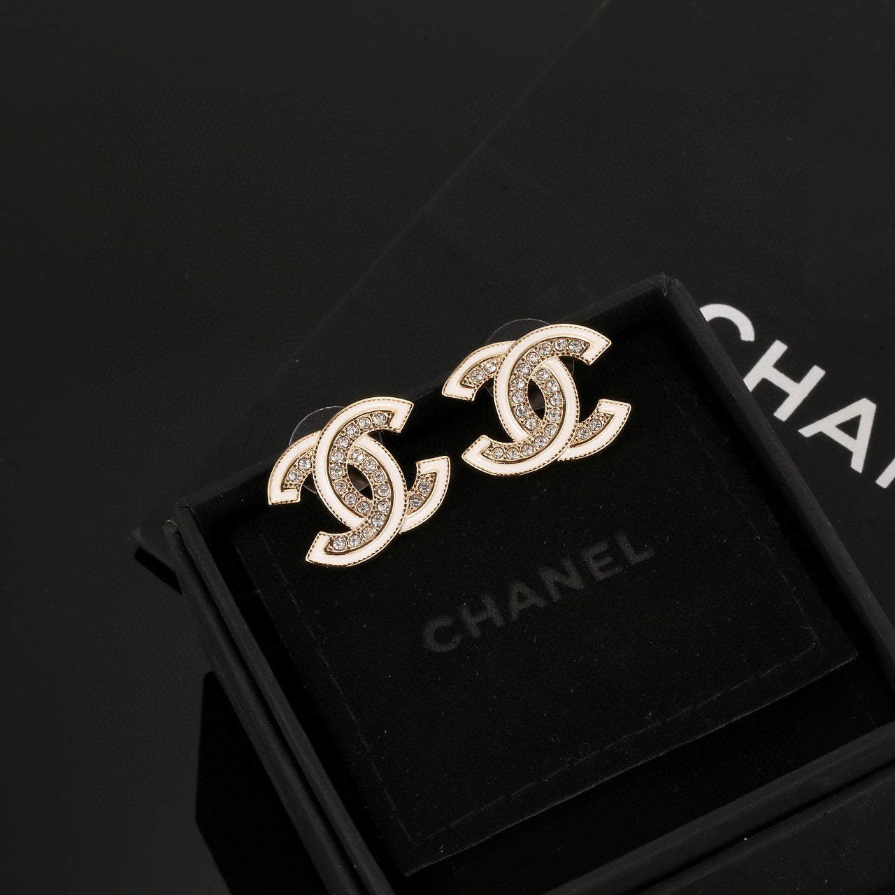 Double-C Emblem Stud Earrings in Polished Metal-Tone – Design 024 main product view